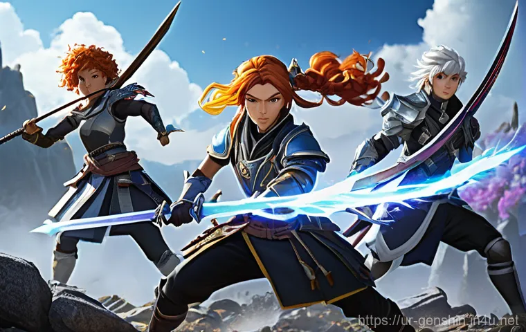 원신 신규 플레이어를 위한 팁 - **Prompt 2: Discovery in Teyvat**
    "A male character, resembling Kaeya from Genshin Impact (blue ...