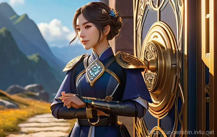 원신 계정 보안 설정 - **A Powerful Password as a Digital Lock:** A confident, modestly dressed Genshin Impact-style female...