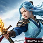 원신 아야카 빌드 - Kamisato Ayaka, an elegant and determined swordswoman, is depicted mid-battle, her long, light-blue ...