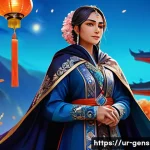 원신 모나 코스튬 구입 방법 - A detailed digital artwork of Mona from Genshin Impact wearing her limited edition costume, featurin...