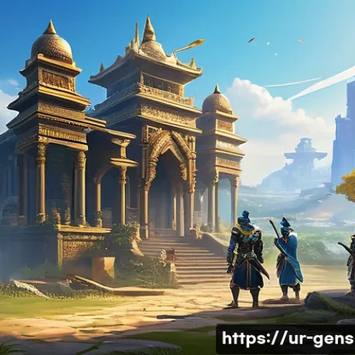 원신 일일 퀘스트 보상 최적화 - A detailed digital art scene of a player’s Genshin Impact character team preparing for daily mission...