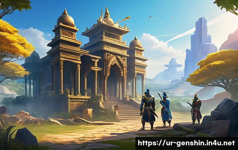 원신 일일 퀘스트 보상 최적화 - A detailed digital art scene of a player’s Genshin Impact character team preparing for daily mission...